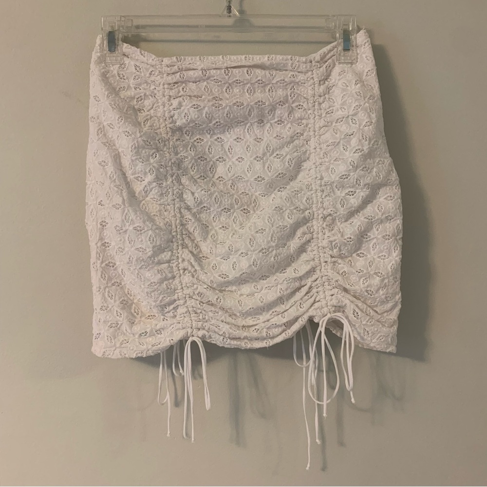 For Love And Lemons White Montauk Eyelet Ruched Mini Skirt